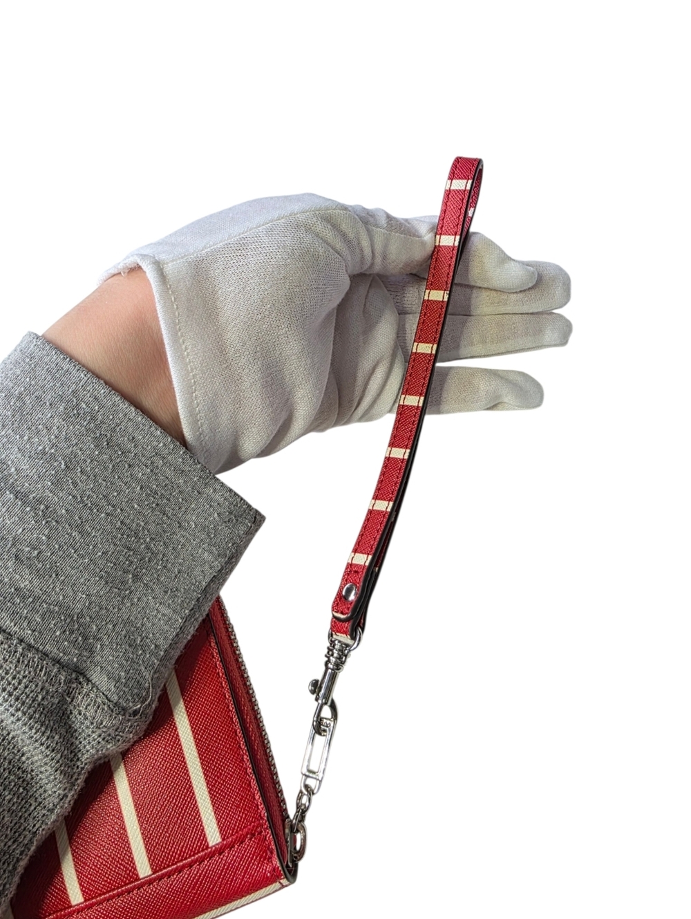 GUESS Red White Stripe Zip Around Wallet Wristlet Large Logo Zip Clutch - Picture 5 of 6